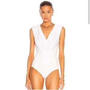 NWT RtA Jovenna V-Neck Pleated Bodysuit in White XXSmall